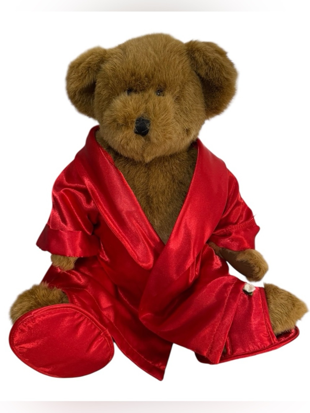 Build-A-Bear Teddy Bear Plush w/ Red Satin Robe & Slippers 17”